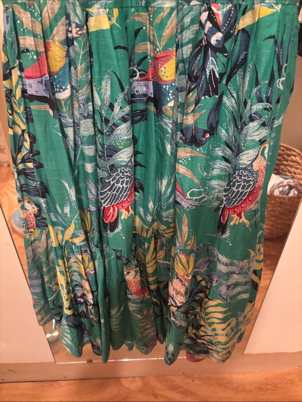 Anthropologie Maeve Sz Med Green Tropical Maxi Dress with Puff Sleeves - Picture 6 of 14